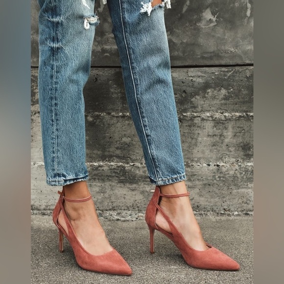 Lulus Deacon Rusty Rose Faux Suede Pointed-Toe Ankle Strap Heels - Picture 2 of 9